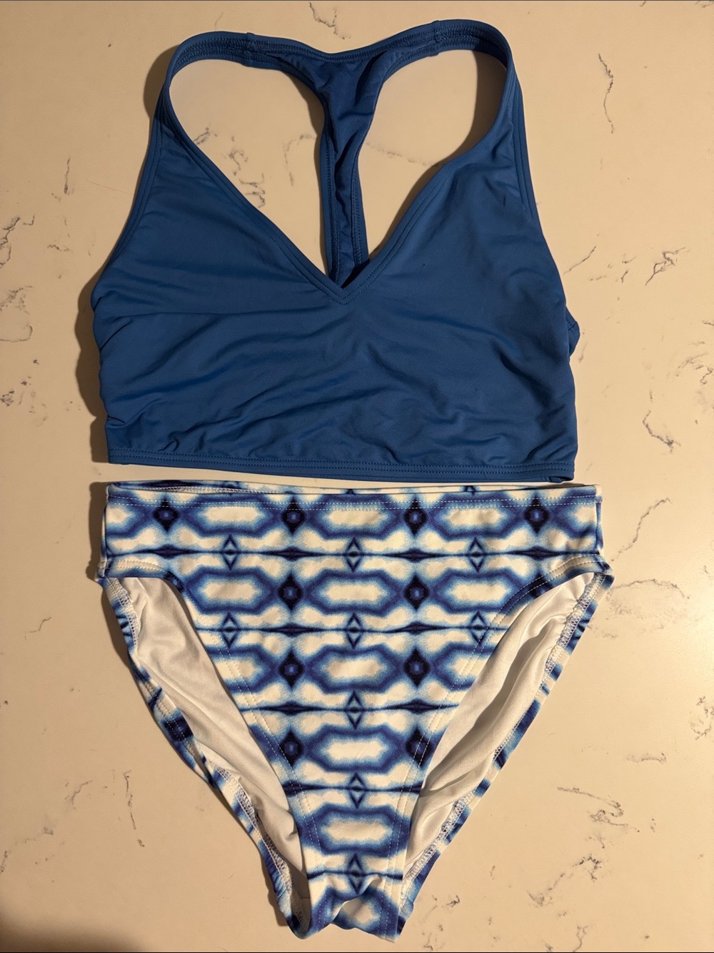 Michael Kors Blue Tankini Top with Blue Patterned High-Waist Bottom